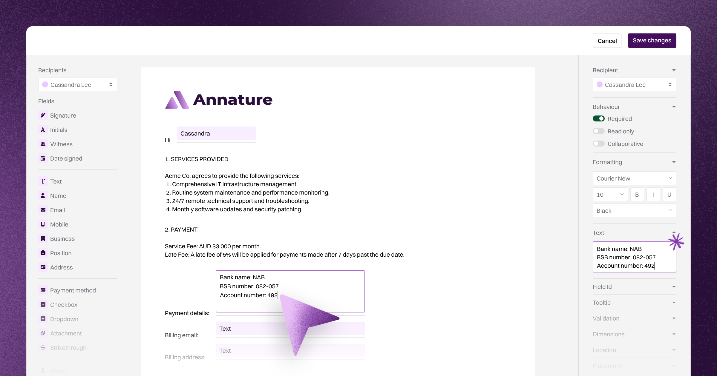 Text previews when Preparing an envelope